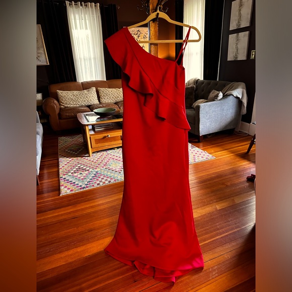 Jessica Howard Women's Ruffled One-Shoulder Sheath Gown 14 Holiday - Picture 1 of 7